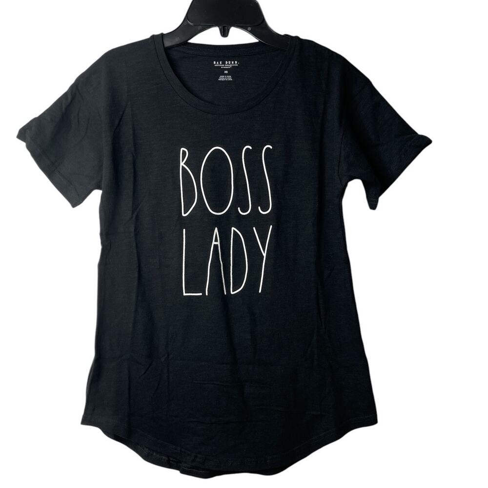 Rae Dunn Boss Lady Short Sleeves Crewneck‎ Tee Black White Size X Small New - Picture 7 of 8